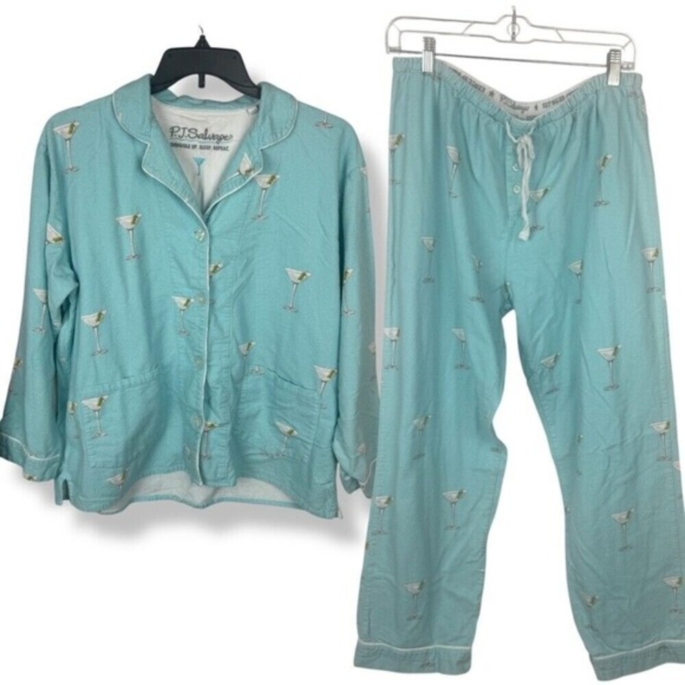 PJ Salvage Pajama Set Womens Size Large Flannel Martini Print Cozy Lounge Sleep - Picture 3 of 14